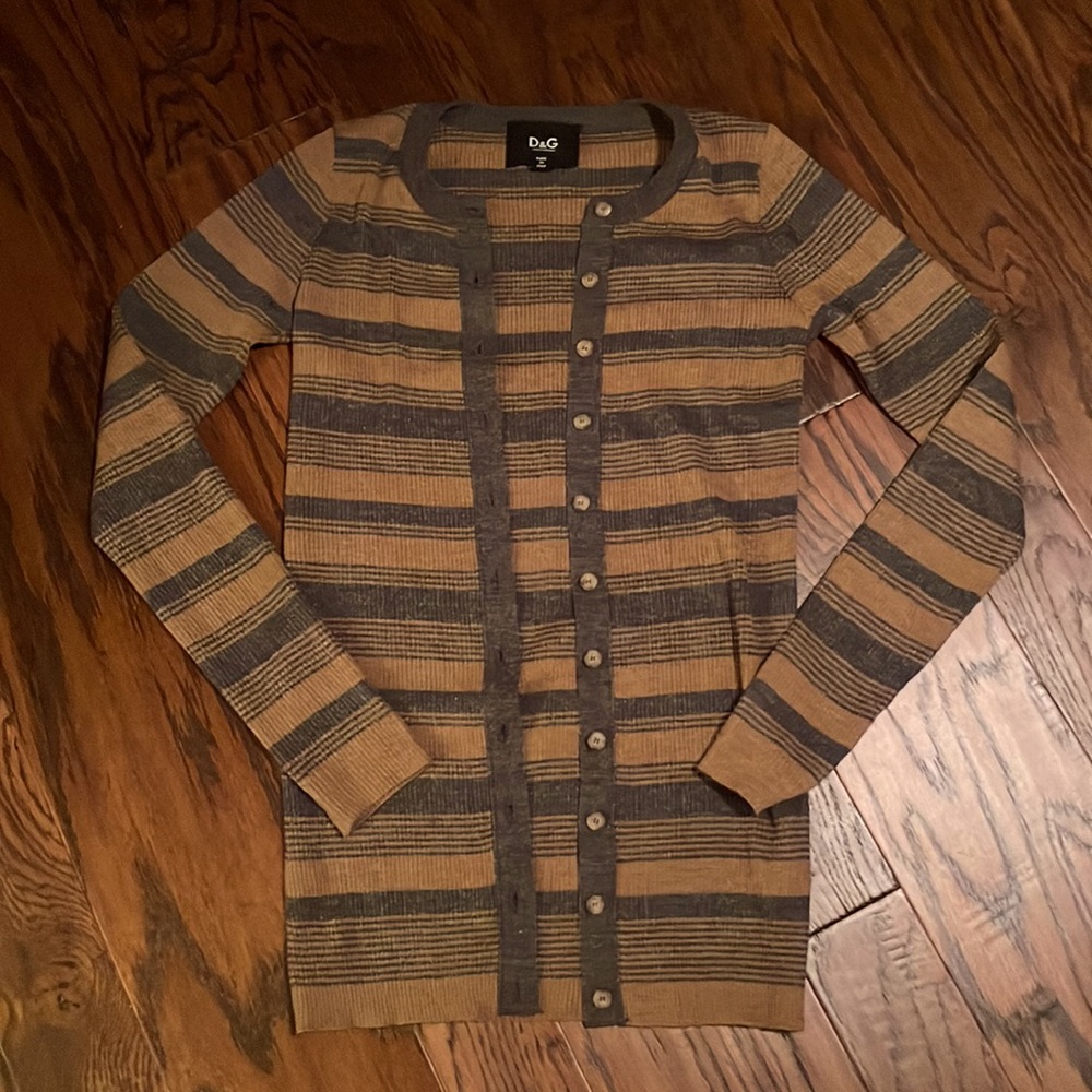 Dolce & Gabbana Brown and Gray Striped Button-Front Cardigan